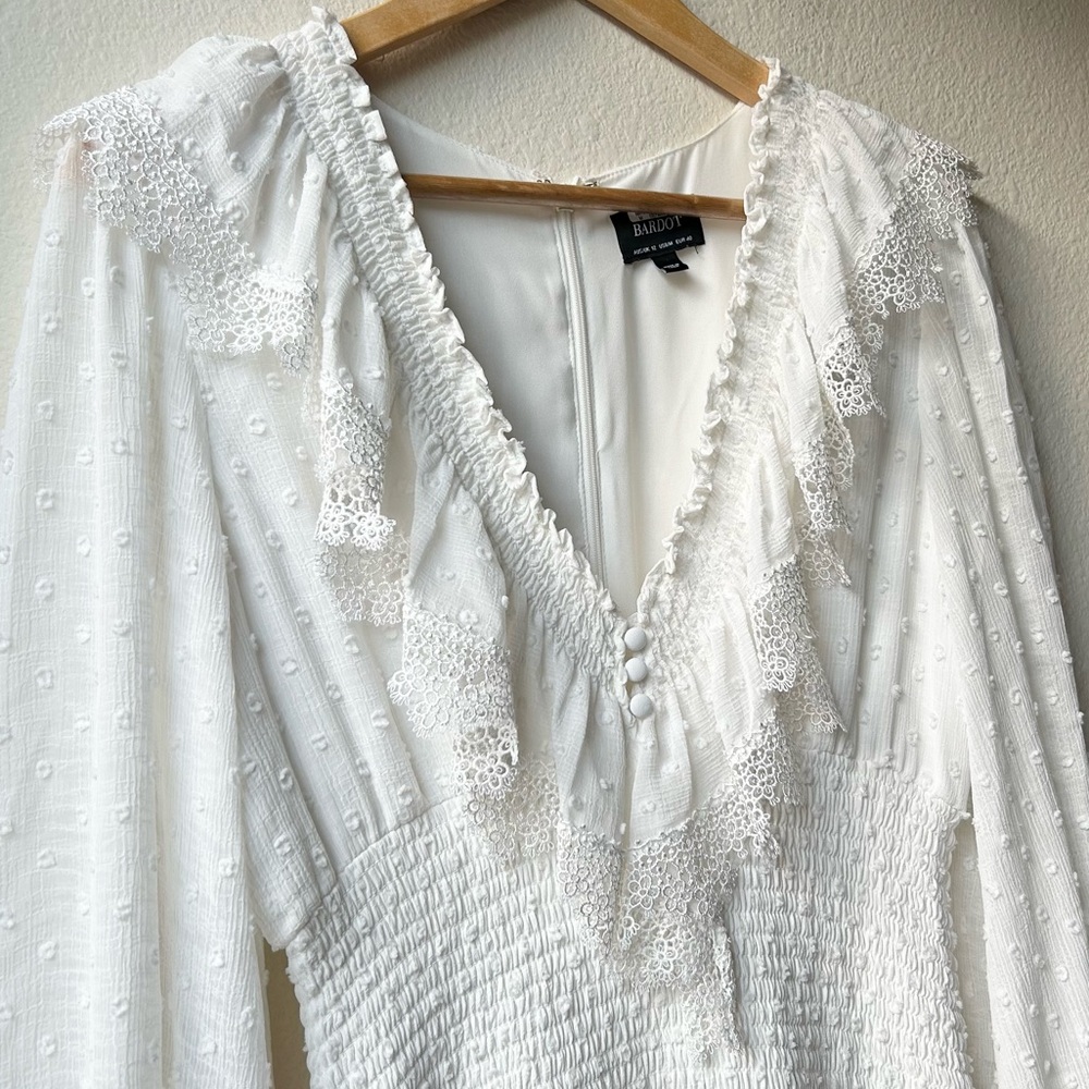 Bardot White Swiss Dot Ruffle Mini Dress - Picture 5 of 15
